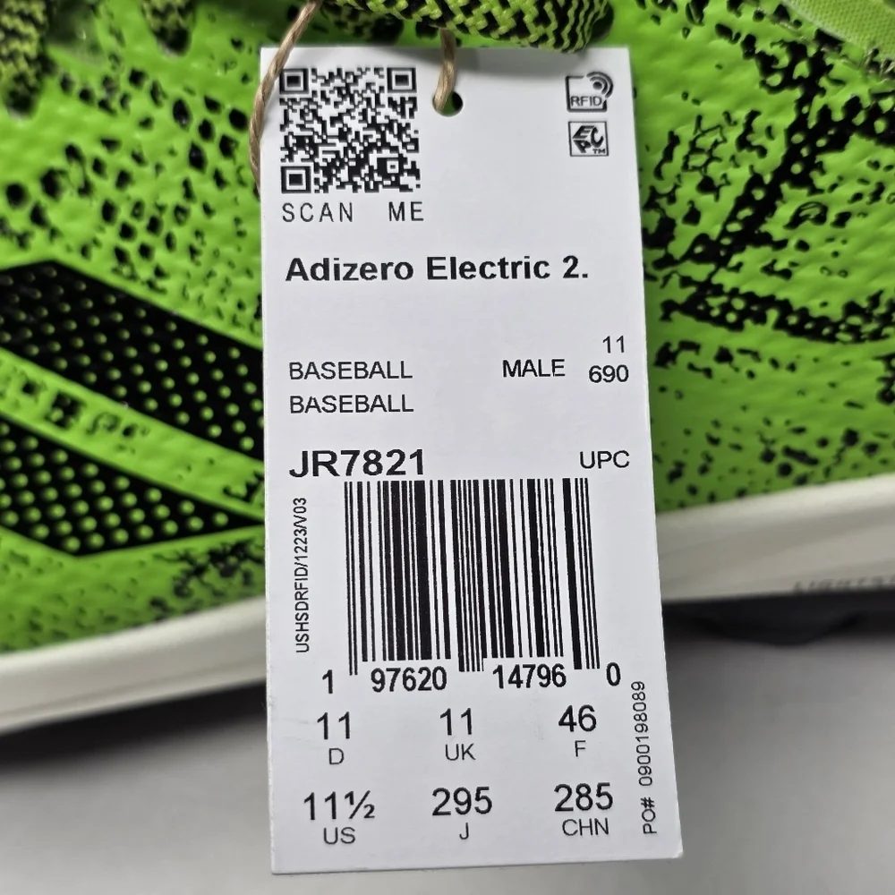Adidas Adizero Electric 2 Baseball Cleats Electric Green Mens Sz 11.5 JR7821 New